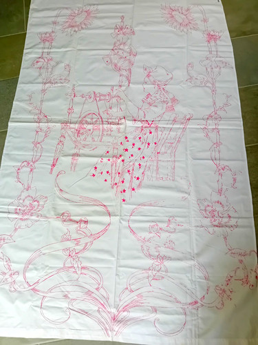 Jugendstil leinen wandbehang - jugendstil,